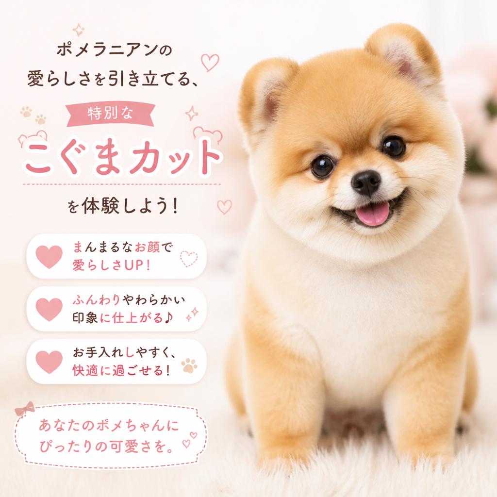 ポメラニアンの愛らしさを引き立てる、特別な「こぐまカット」を体験しよう！