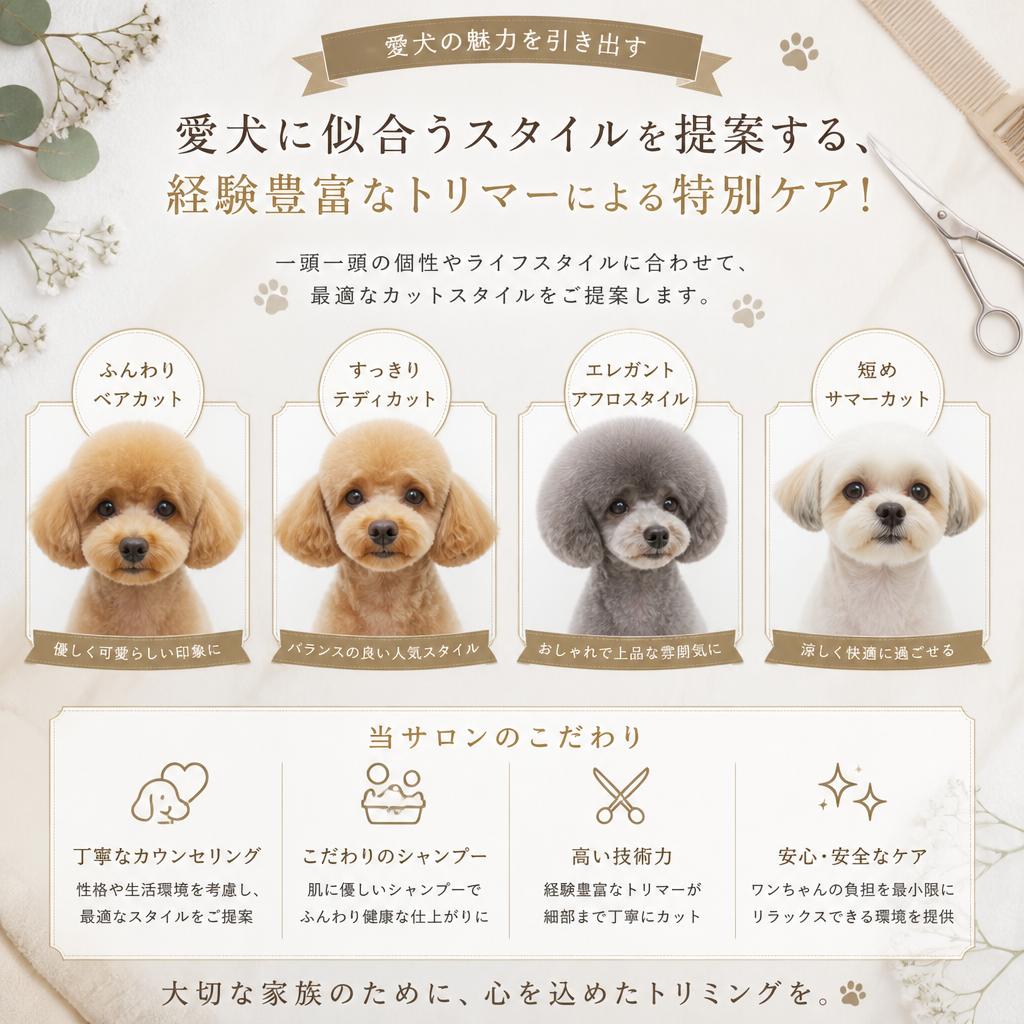 愛犬に似合うスタイルを提案する、経験豊富なトリマーによる特別ケア！