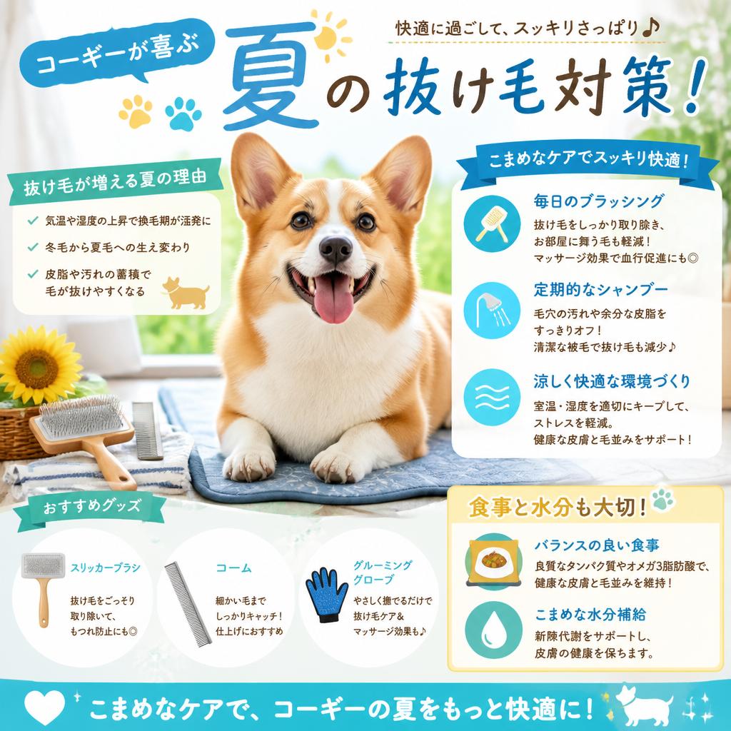 コーギーが喜ぶ、夏の抜け毛対策！